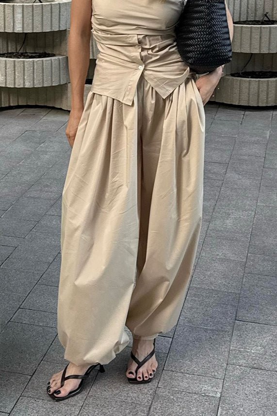 SOERA Inga Elastic Waist Baggy Pants - Bottoms - Beige S