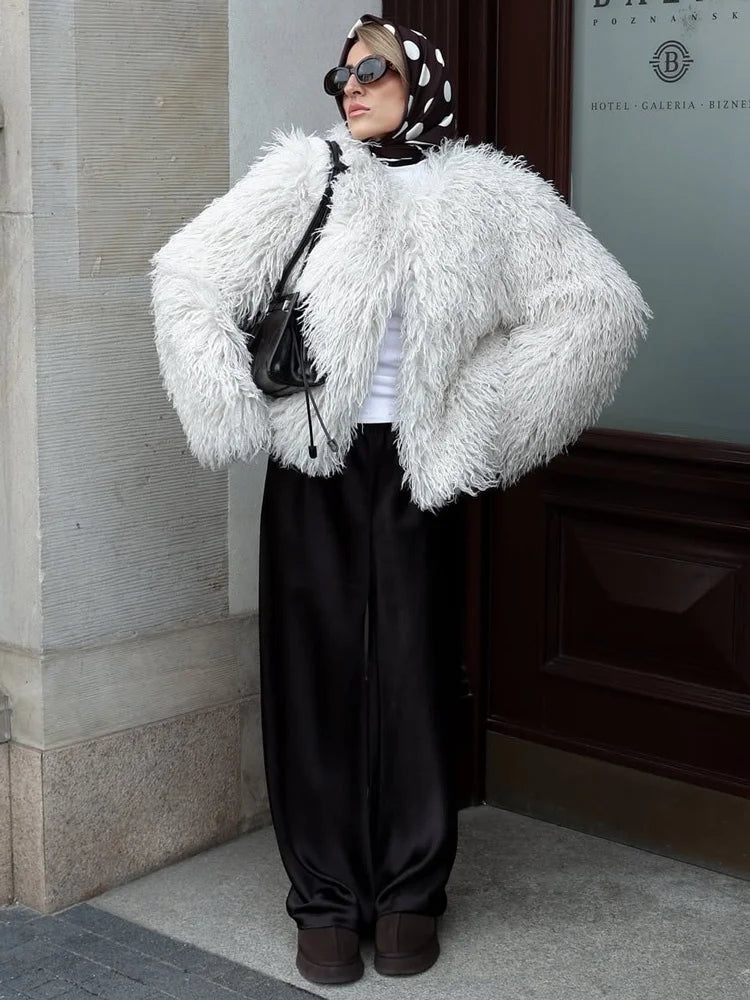 SOERA Elsie Fluffy Cropped Faux Fur Coat - Coats & Jackets - 3256808143910110-;Te1764703454481405840 Beige M