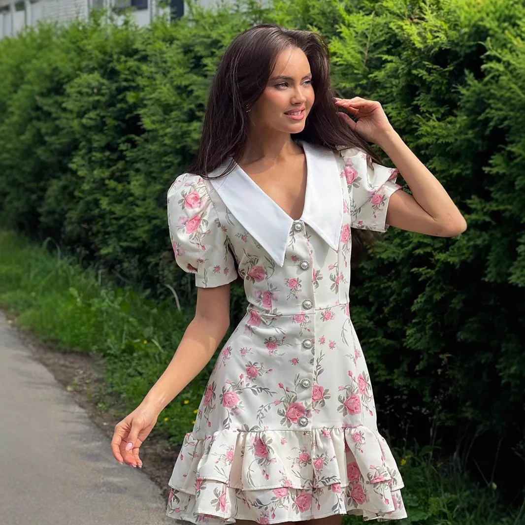 SOERA Andromeda Floral Puff Sleeve Mini Dress - Dress - White M