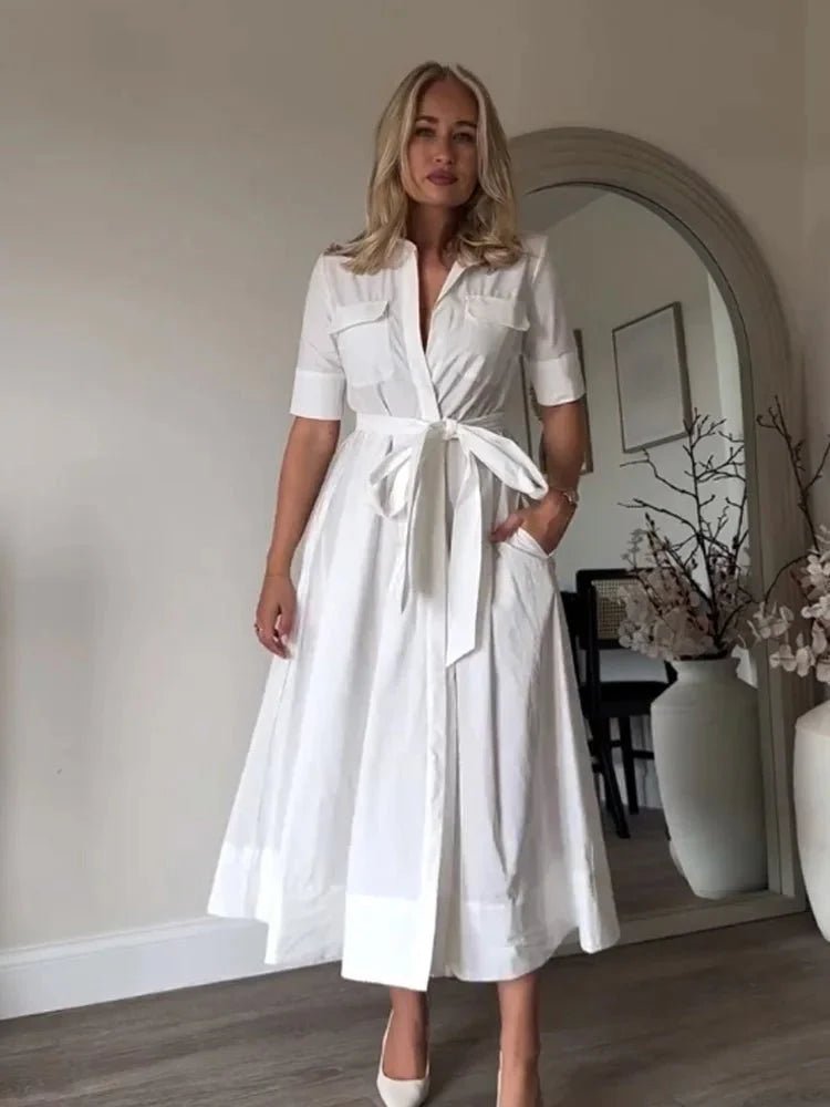 SOERA Beatrice Belted Shirt Midi Dress - Dress - White S
