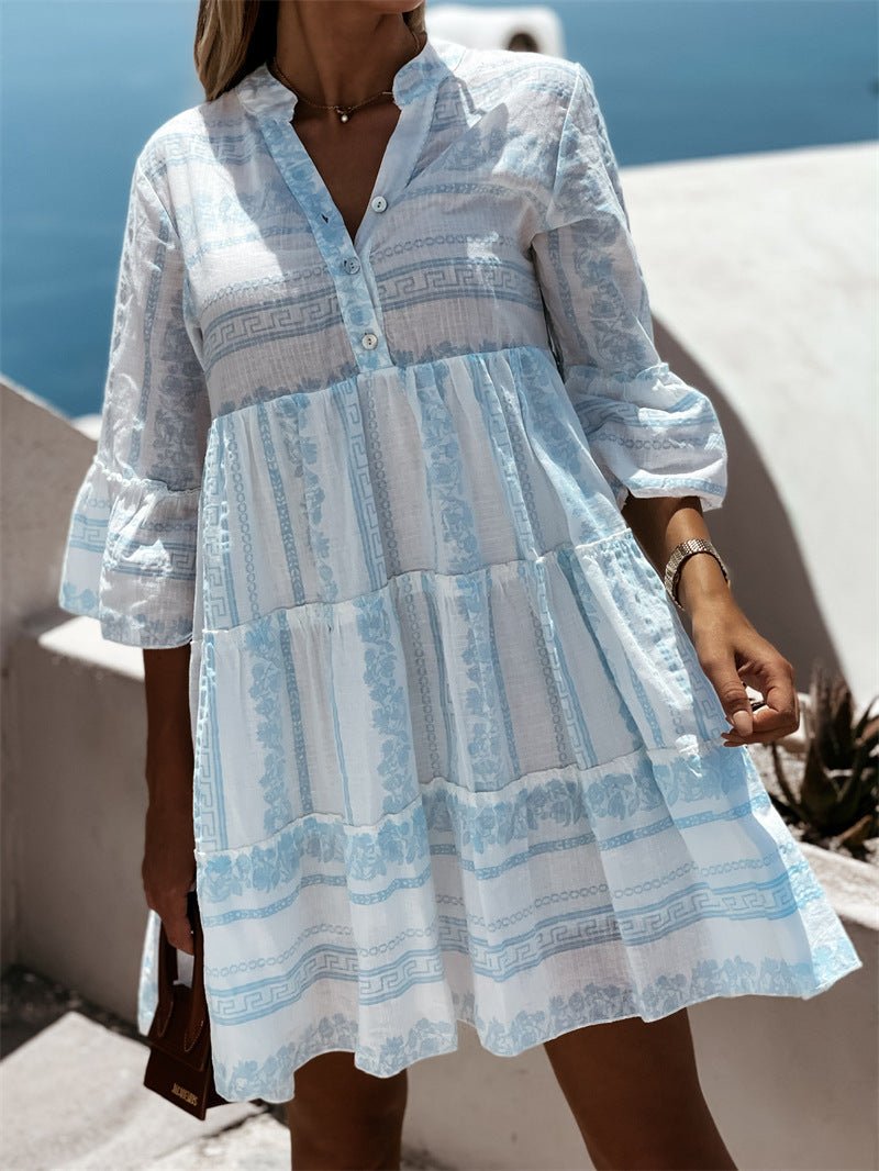 SOERA Beatrice Ruffle Boho Striped Mini Dress - Dress - Blue M