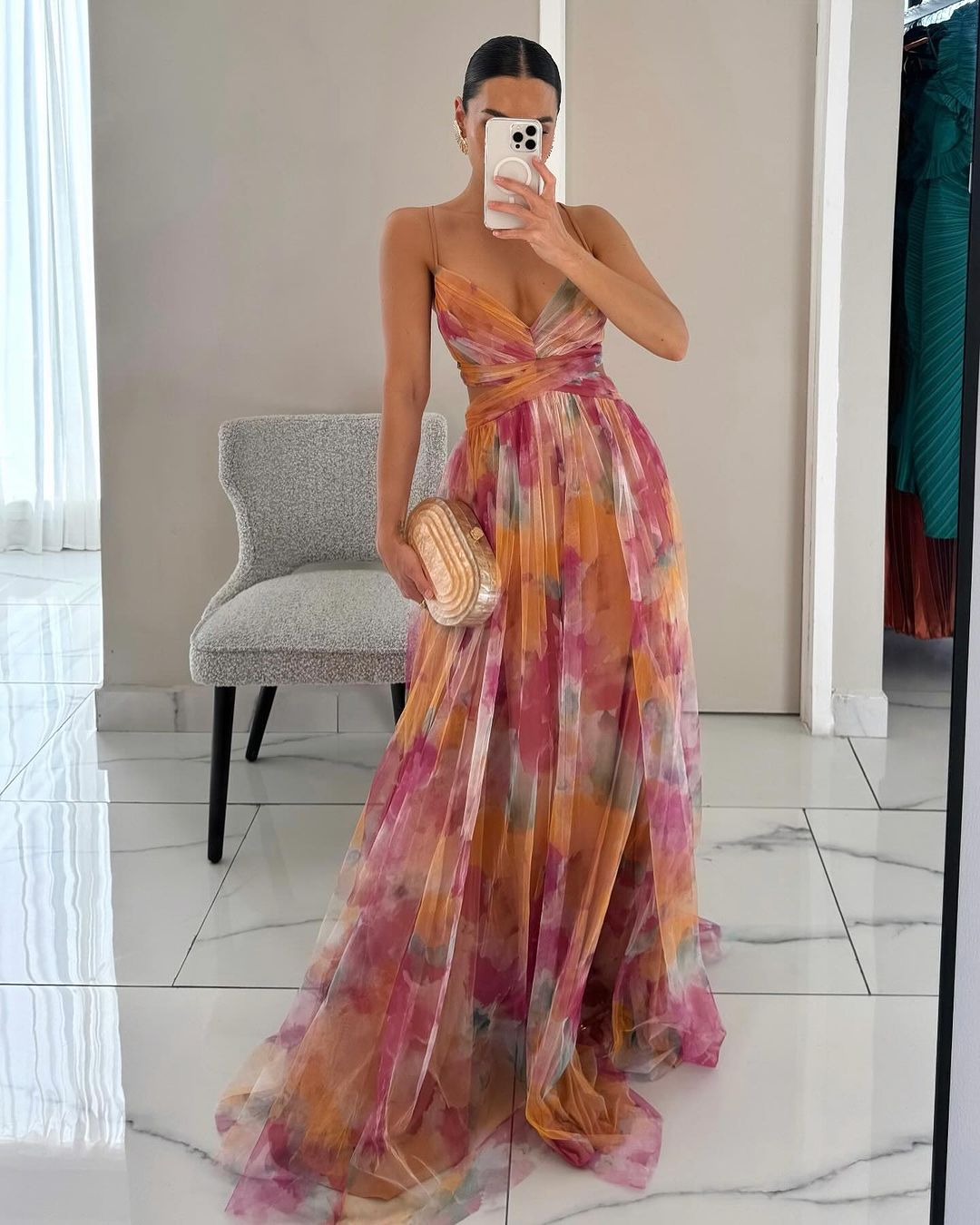 SOERA Bianca Floral V - Neck Maxi Dress - Dress - Orange S