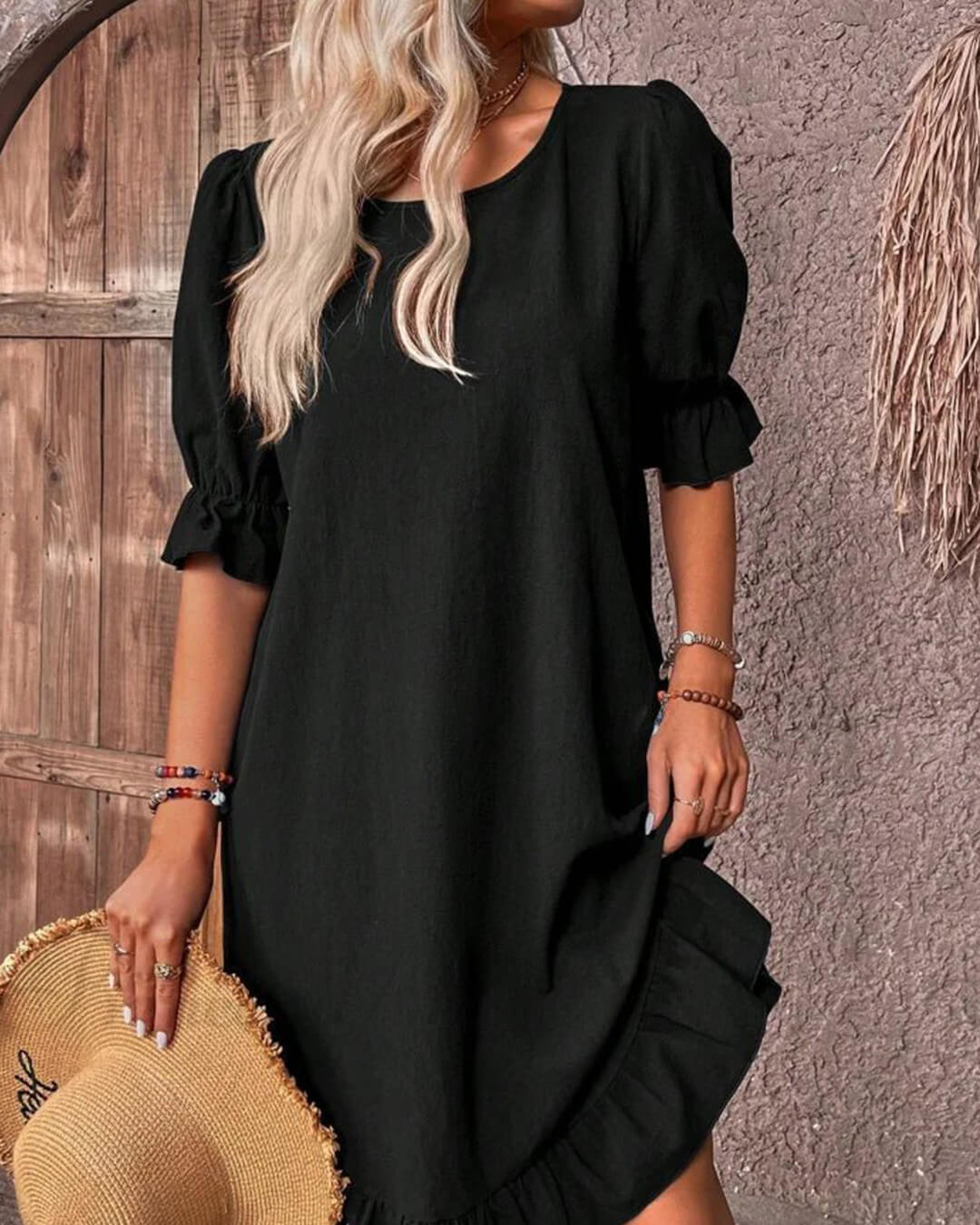 SOERA Celeste Ruffle Hem Smock Dress - Dress - Black XL