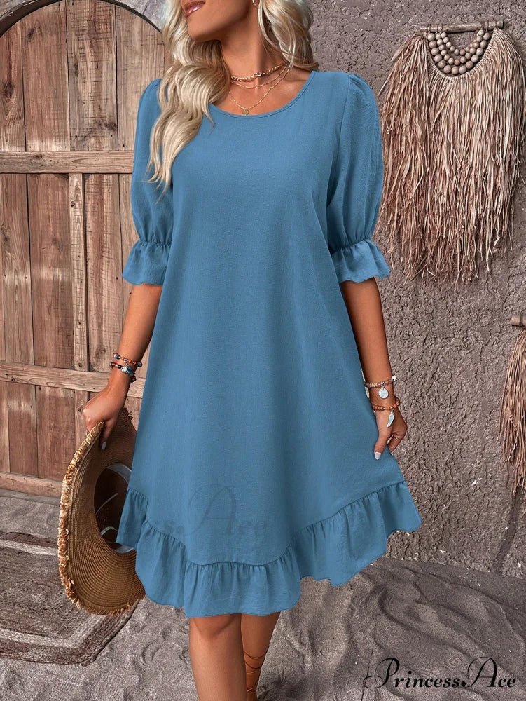 SOERA Celeste Ruffle Hem Smock Dress - Dress - Blue S