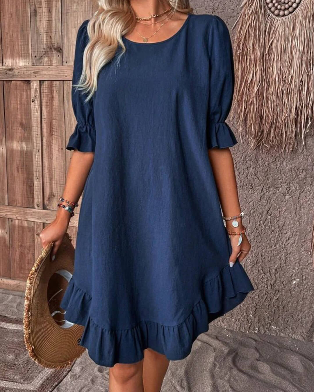 SOERA Celeste Ruffle Hem Smock Dress - Dress - Navy S