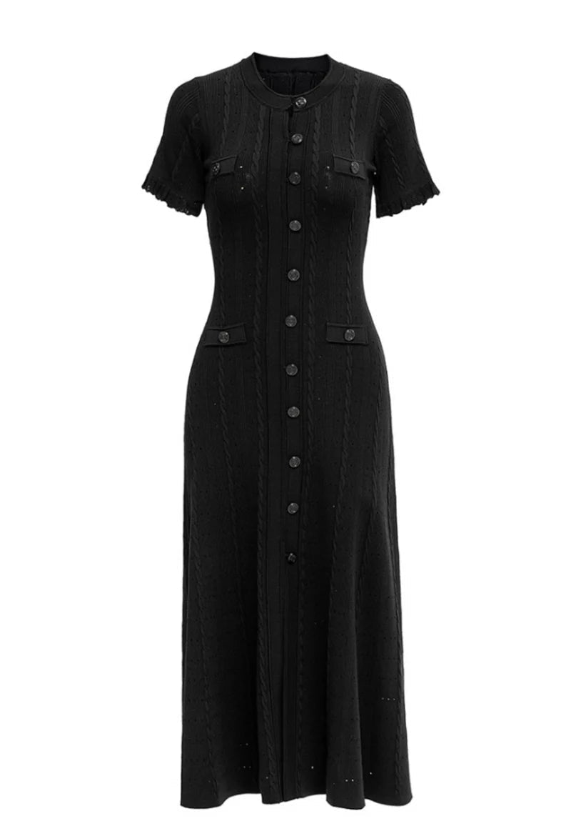 SOERA Erlinda Button - Front Knit Midi Dress - Dress - Black
