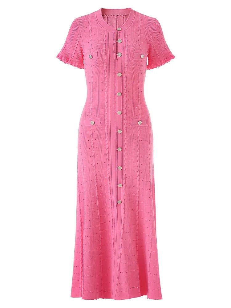 SOERA Erlinda Button - Front Knit Midi Dress - Dress - Pink