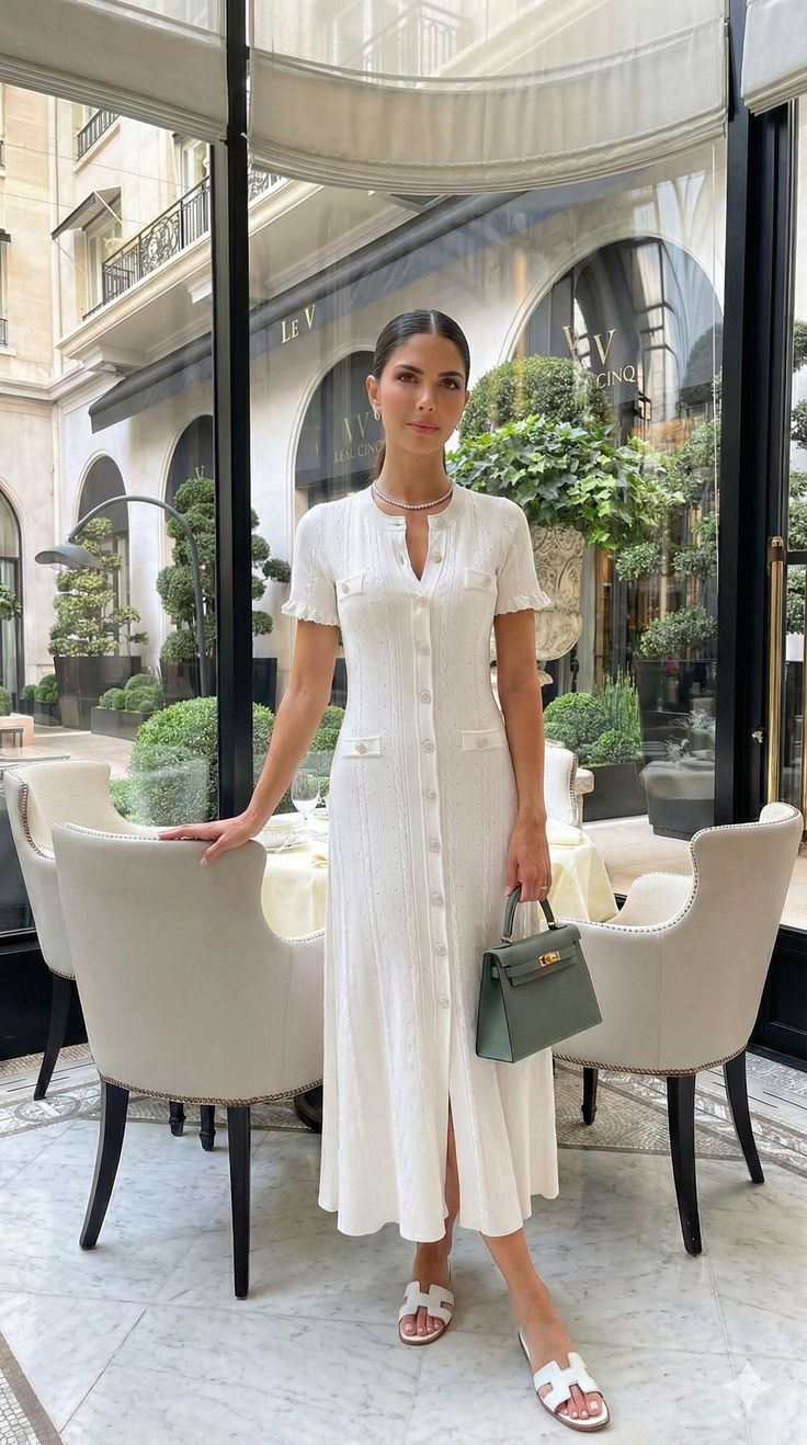 SOERA Erlinda Button - Front Knit Midi Dress - Dress - White