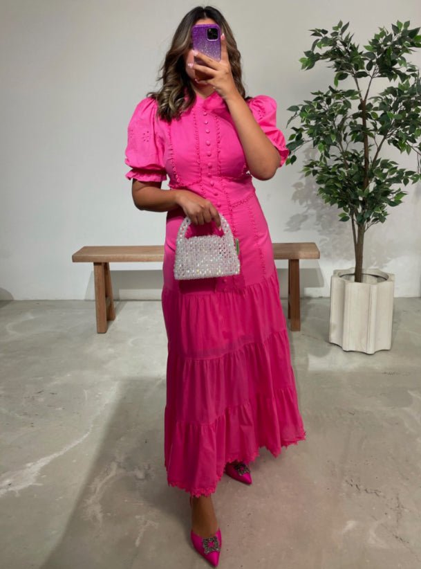 SOERA Isabelle Eyelet Lace Puff Sleeves Midi Dress - Dress - SOERA-364163-DEF-OS-16295 Pink XS