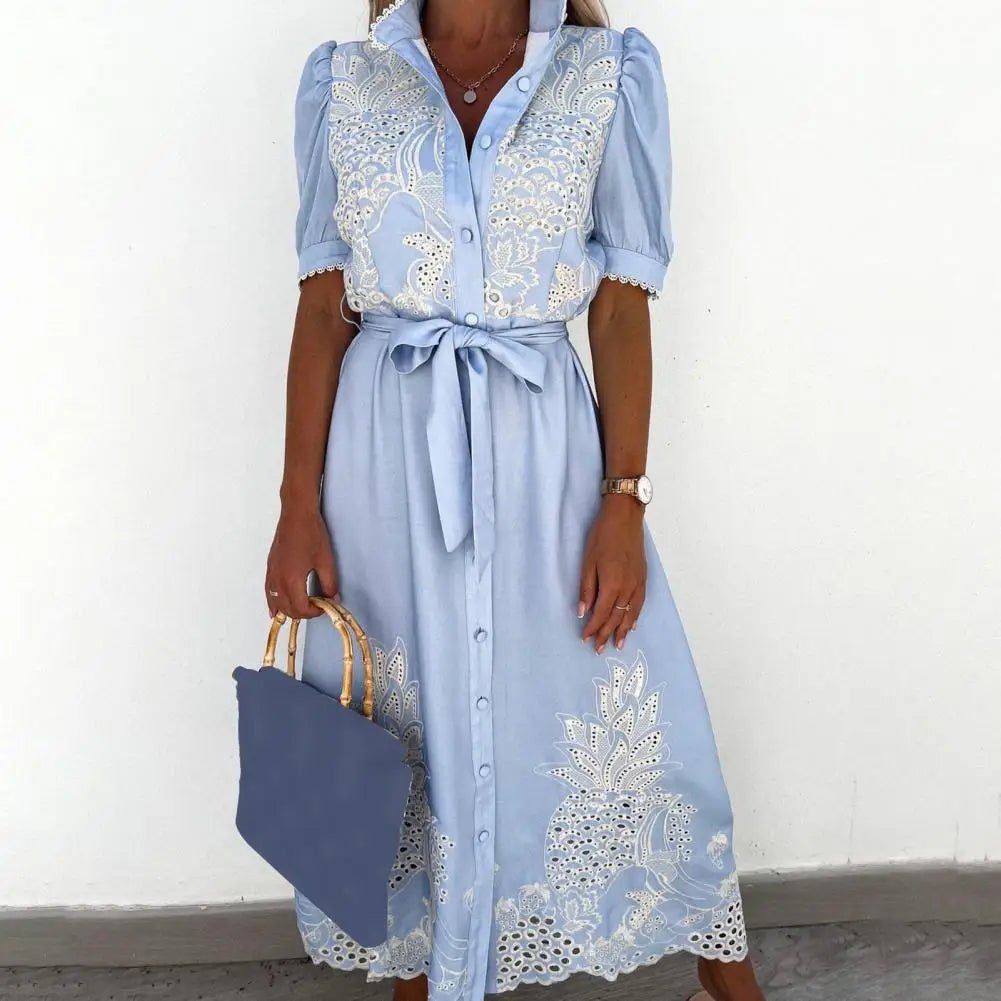 SOERA Theresa Embroidered Lace - Up Maxi Dress - Dress - Light Blue S