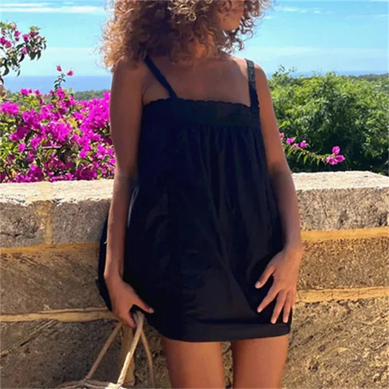 SOERA Violet Lace Trim Babydoll Mini Dress - Dress - SOERA-129731-DEF-OS-19851 Black XS