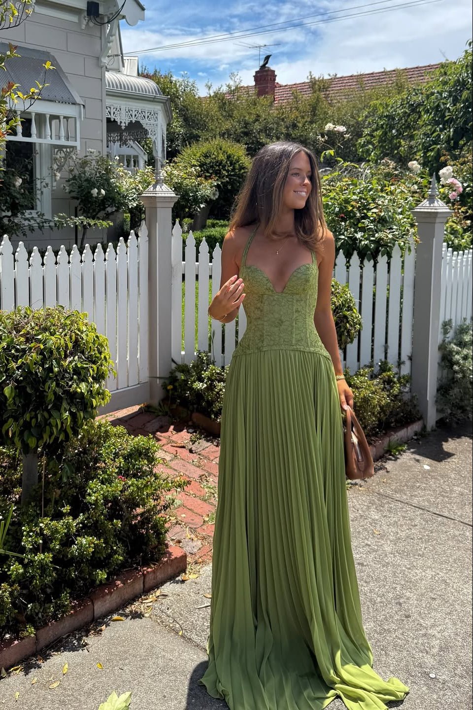 SOERA Vivian Pleated Corset Maxi Dress - Dress - Green S