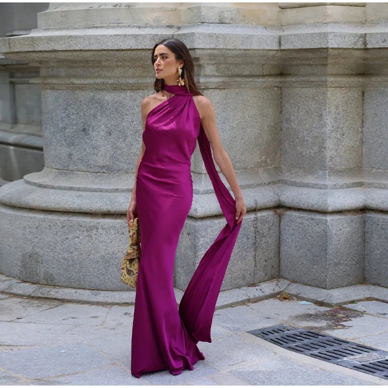 SOERA Yanna Halter Backless Satin Dress - Dress - Purple S