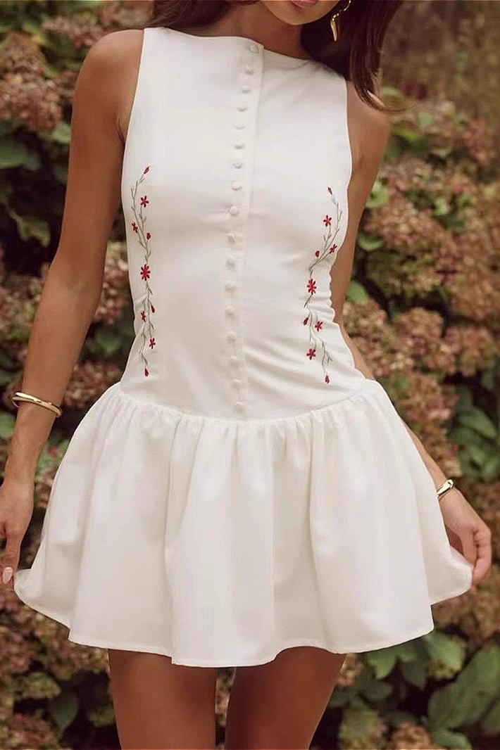 SOERA Zofia Sleeveless Embroidered Mini Dress - Dress - White S