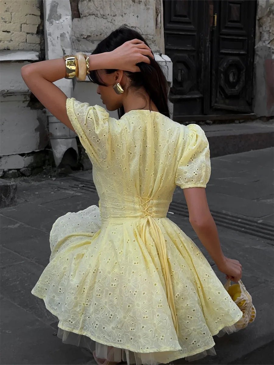 SOERA Bianca V-Neck Puff Sleeve Mini Dress - Dresses -