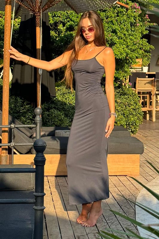 SOERA Janet V Neck Strap Maxi Dress - Dresses - Gray XS
