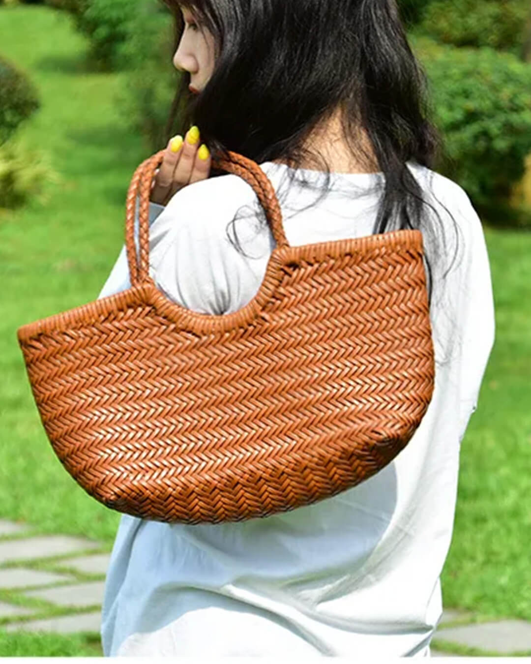 SOERA Beatrice Woven Leather Tote Bag - Handbags - Auburn Small
