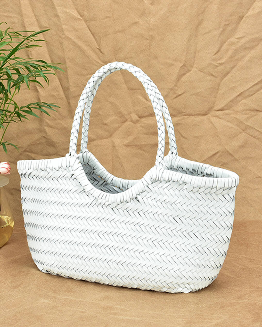SOERA Beatrice Woven Leather Tote Bag - Handbags - White Small