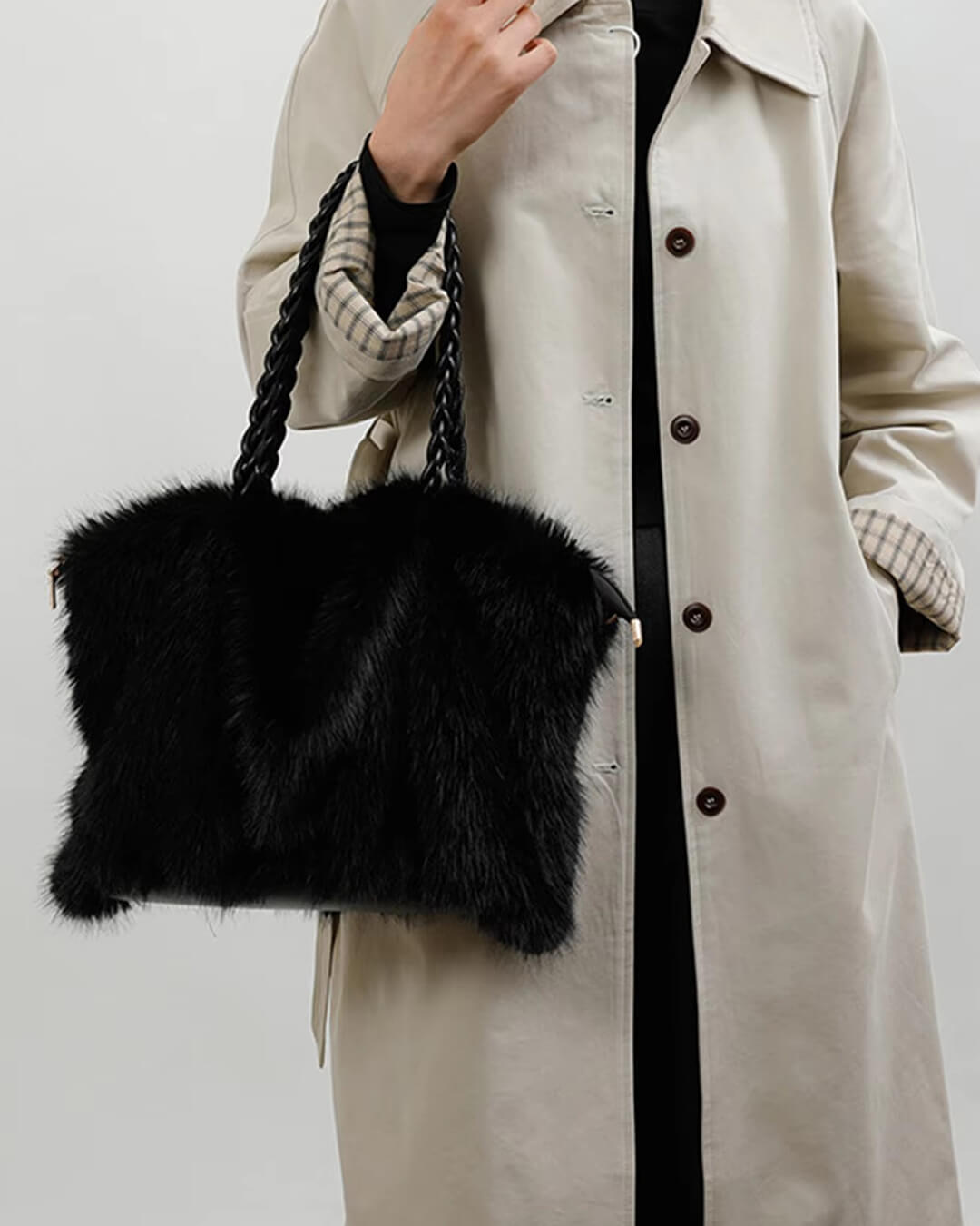 SOERA Loreen Faux Fur Tote Bag - Handbags - 3256810099084014-;qm1765284569702719711 Brown