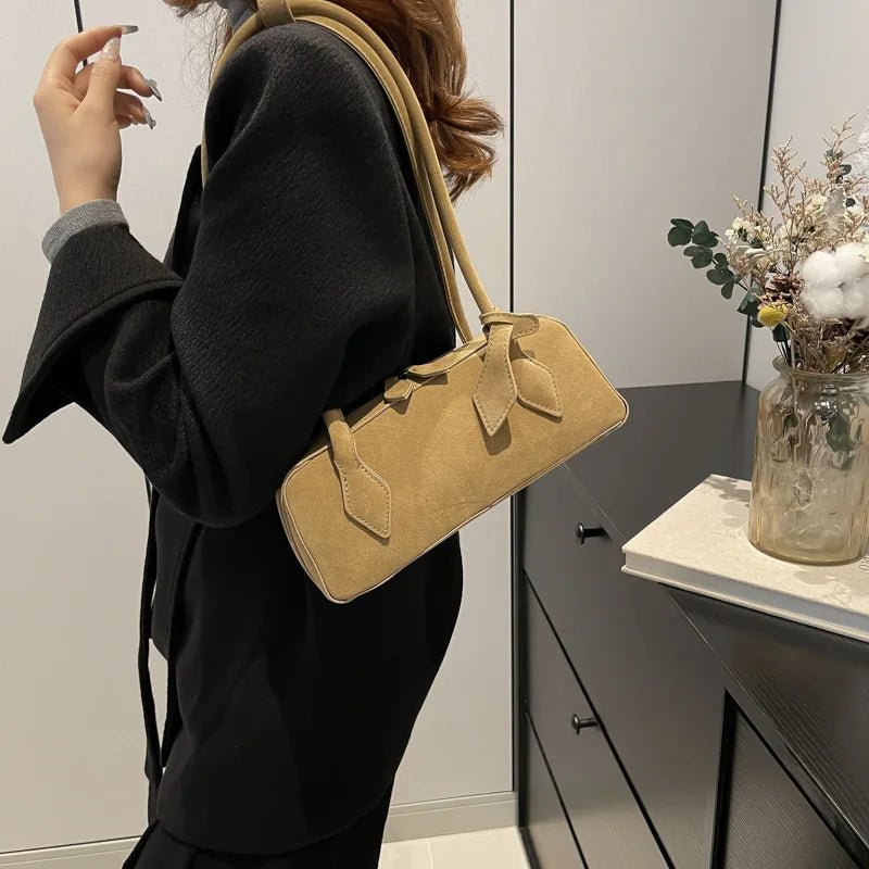 SOERA Rebecca Suede Shoulder Bag - Handbags - 3256809531902601-;Qb1763832189353374862 Beige