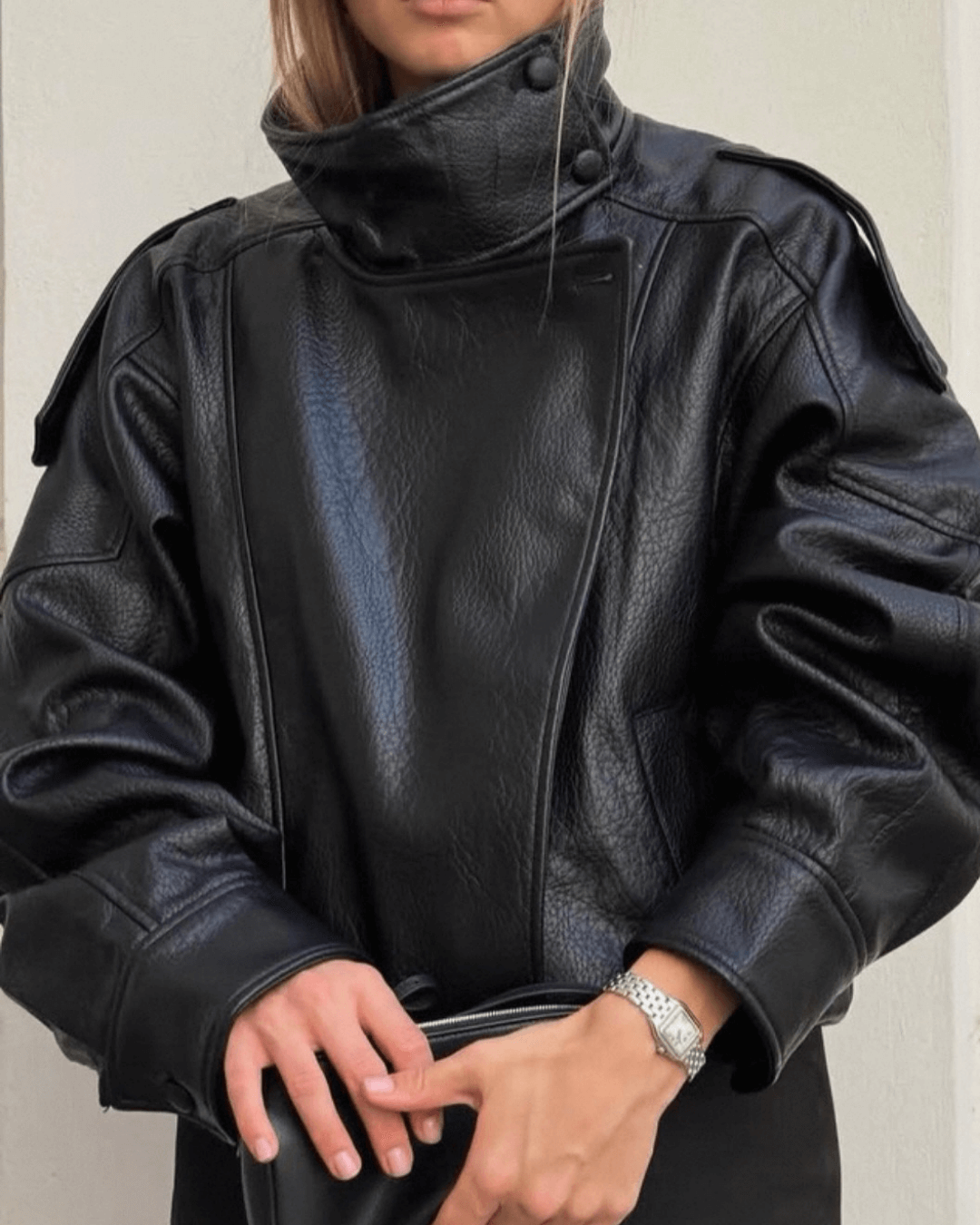 SOERA Carla Asymmetrical Leather Jacket - Jackets - Black S