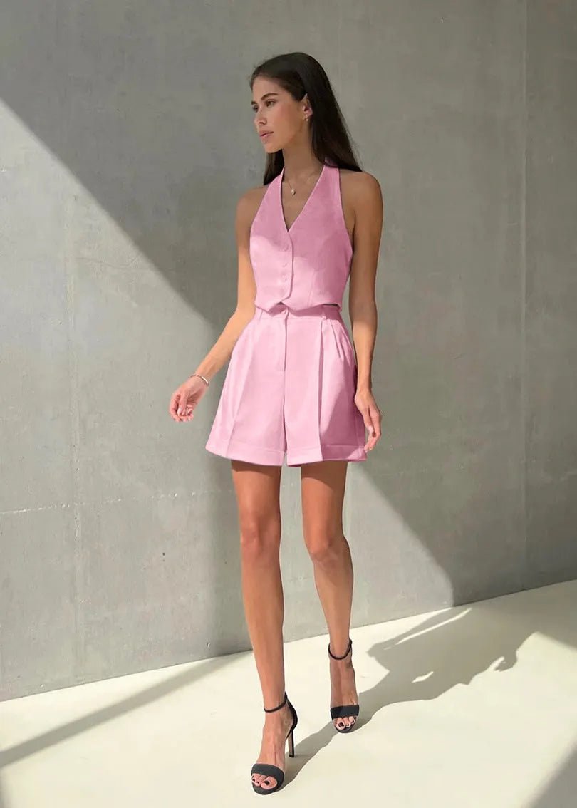 SOERA Bianca Tailored Halter Vest & Shorts Set - Matching Sets - Pink S