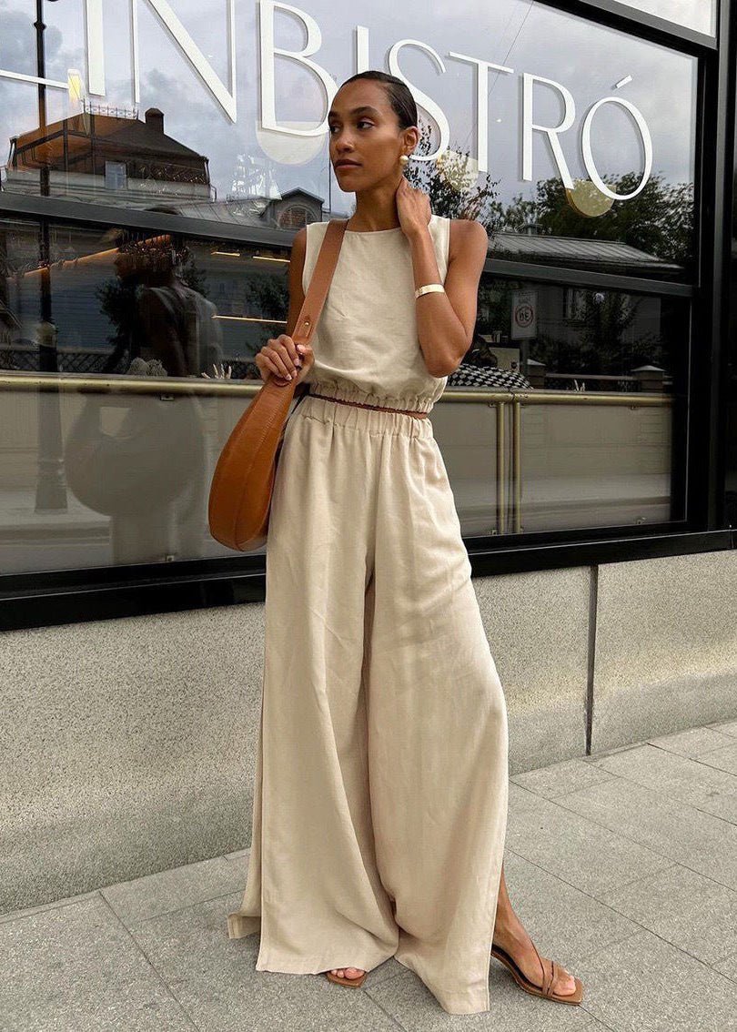 SOERA Celeste Wide - Leg Palazzo Set - Matching Sets - Beige S