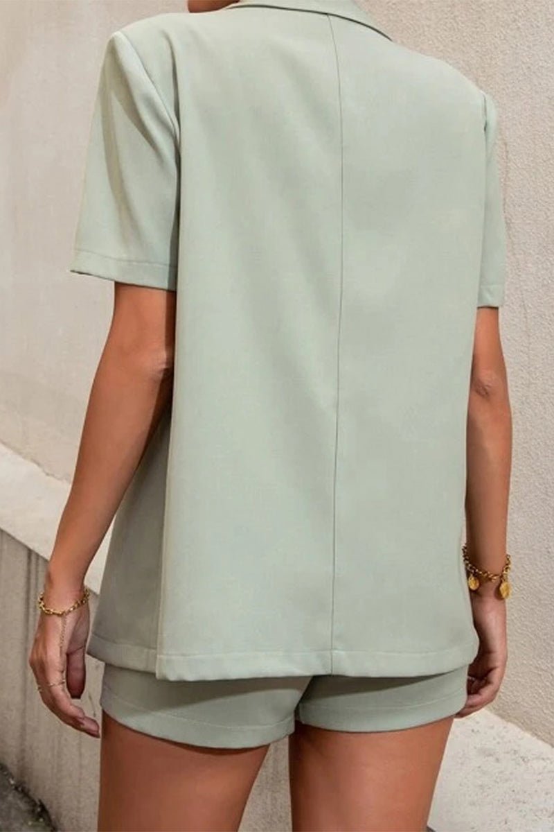 SOERA Elena Two - Piece Collared Short Sleeve Set - Matching Sets - Light Green M