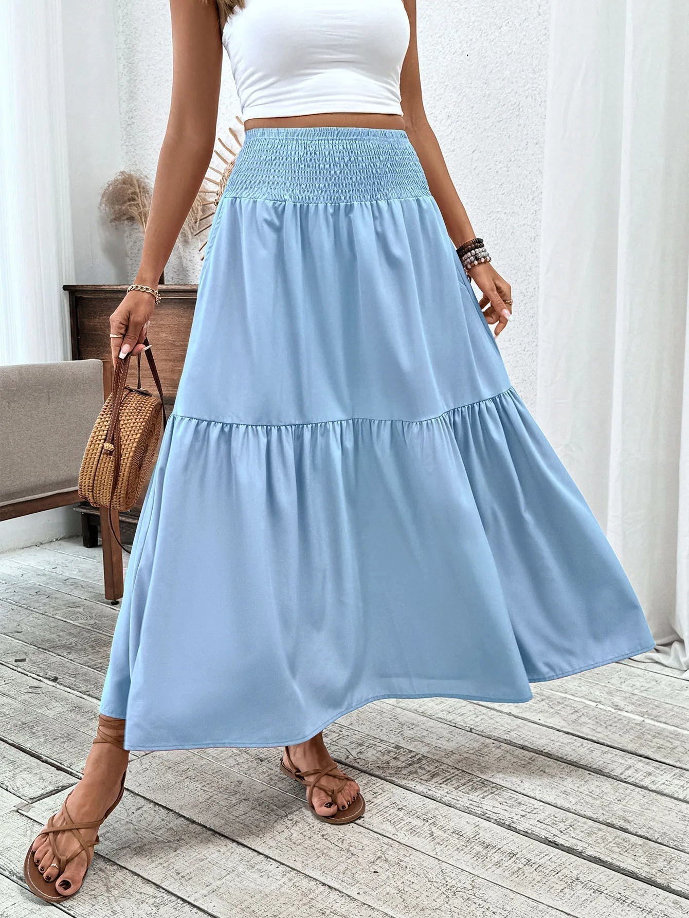 SOERA Rivka Boho Floral Maxi Skirt - Skirts - Plain Blue S