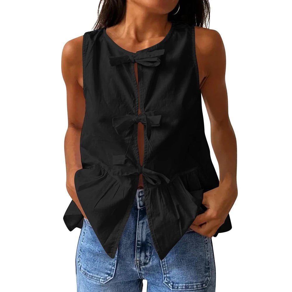 SOERA Bianca Bow - Tie Peplum Tank Top - Top - Black S