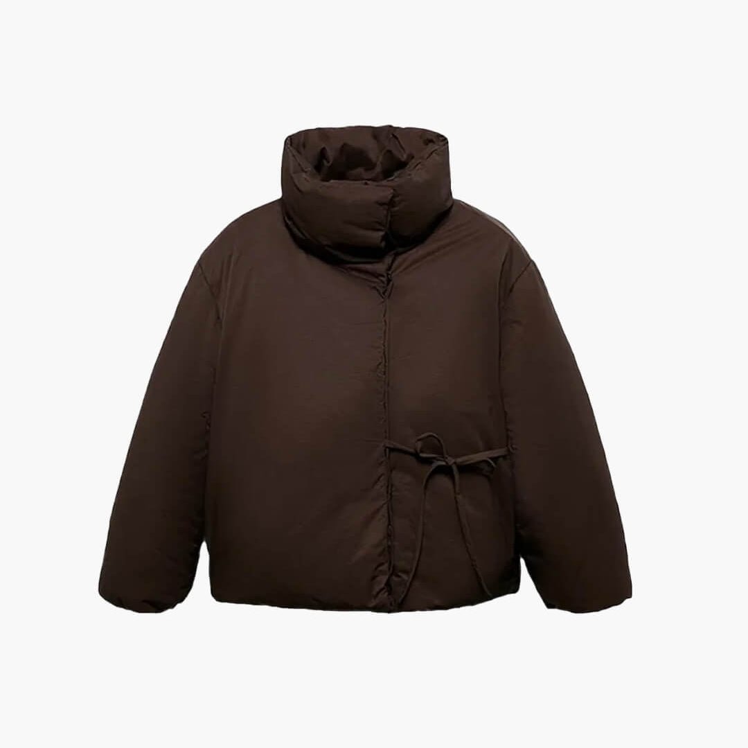 SOERA Suzy High Collar Tie - Up Puffer Jacket - Women's Outerwear - 1005010209484725-;sB1762998398931088203 Brown S