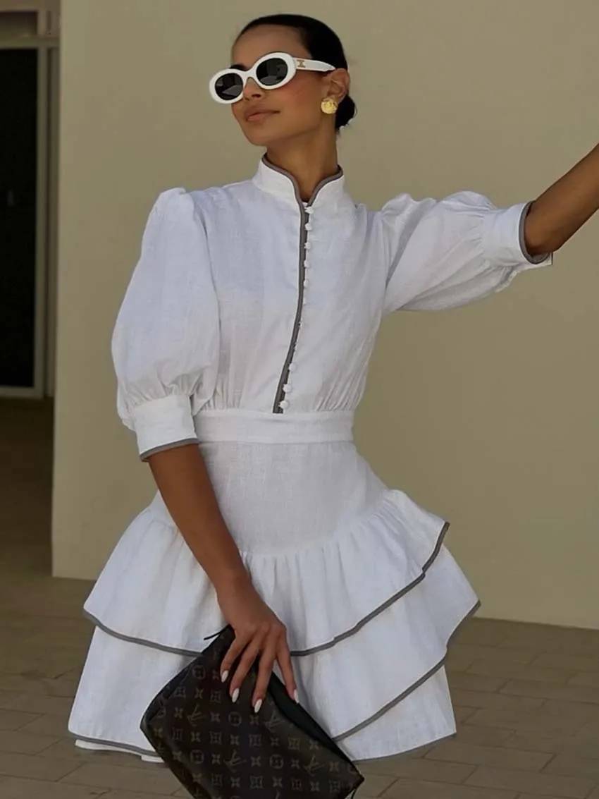 Aiwila Vestido Mini Gola Alta Patchwork