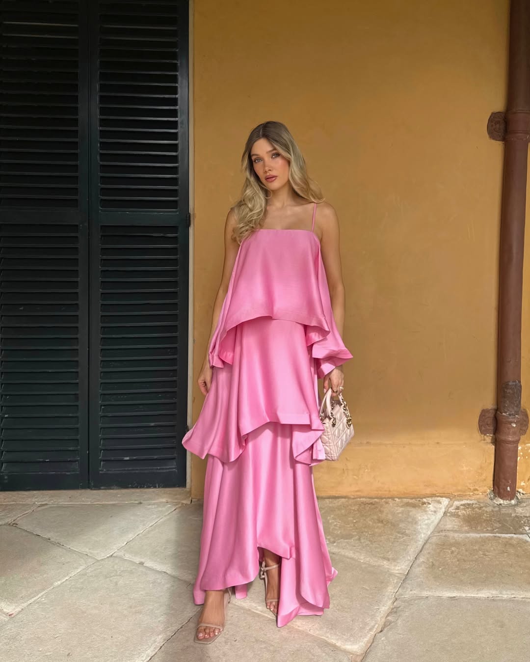 Margot Tiered Ruffle Satin Maxi Dress