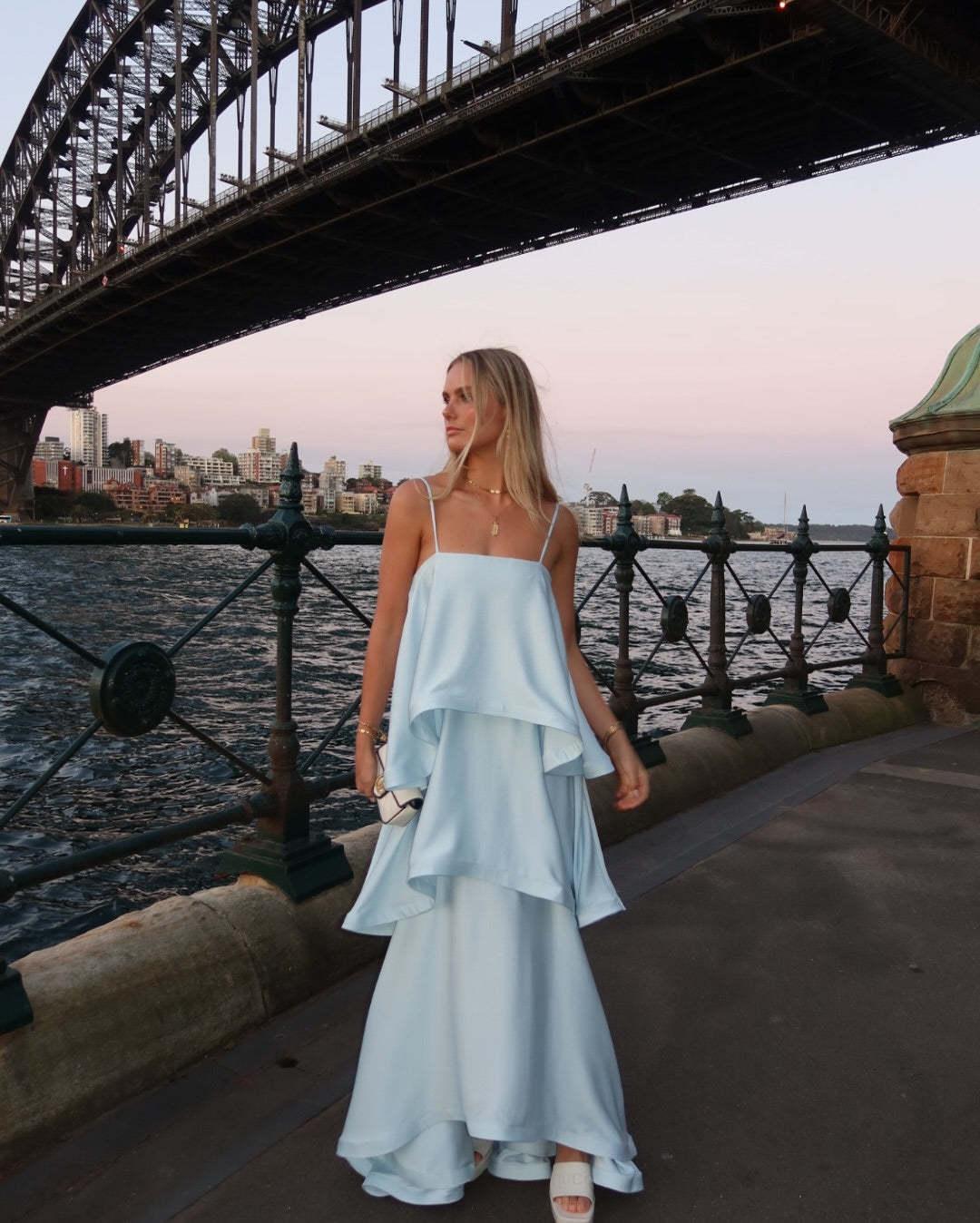 Margot Tiered Ruffle Satin Maxi Dress