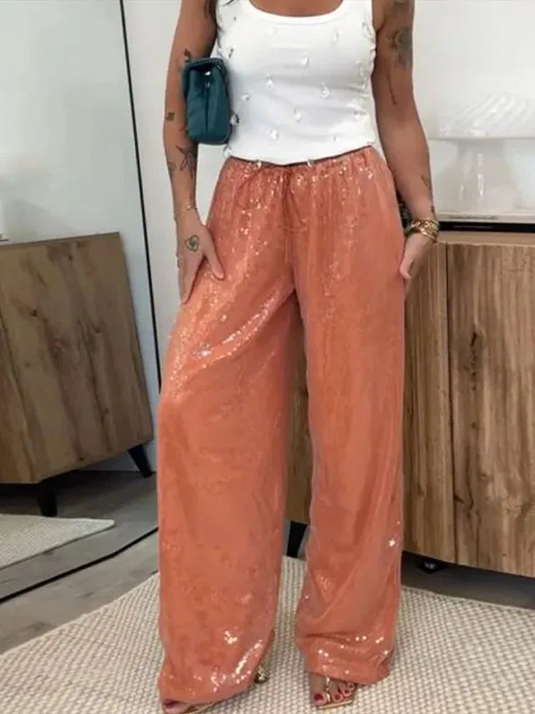 Sophia calças largas com lantejoulas
