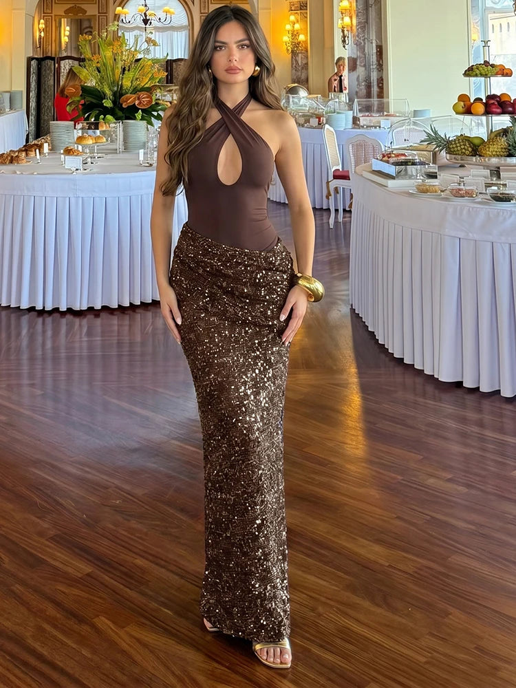 Vestido maxi Aitia cruzado com drapeado
