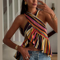 Briana top halter às riscas