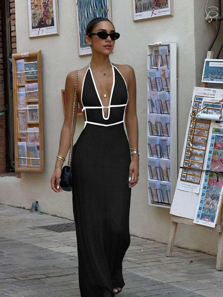Vestido maxi halter Harley com atacadores
