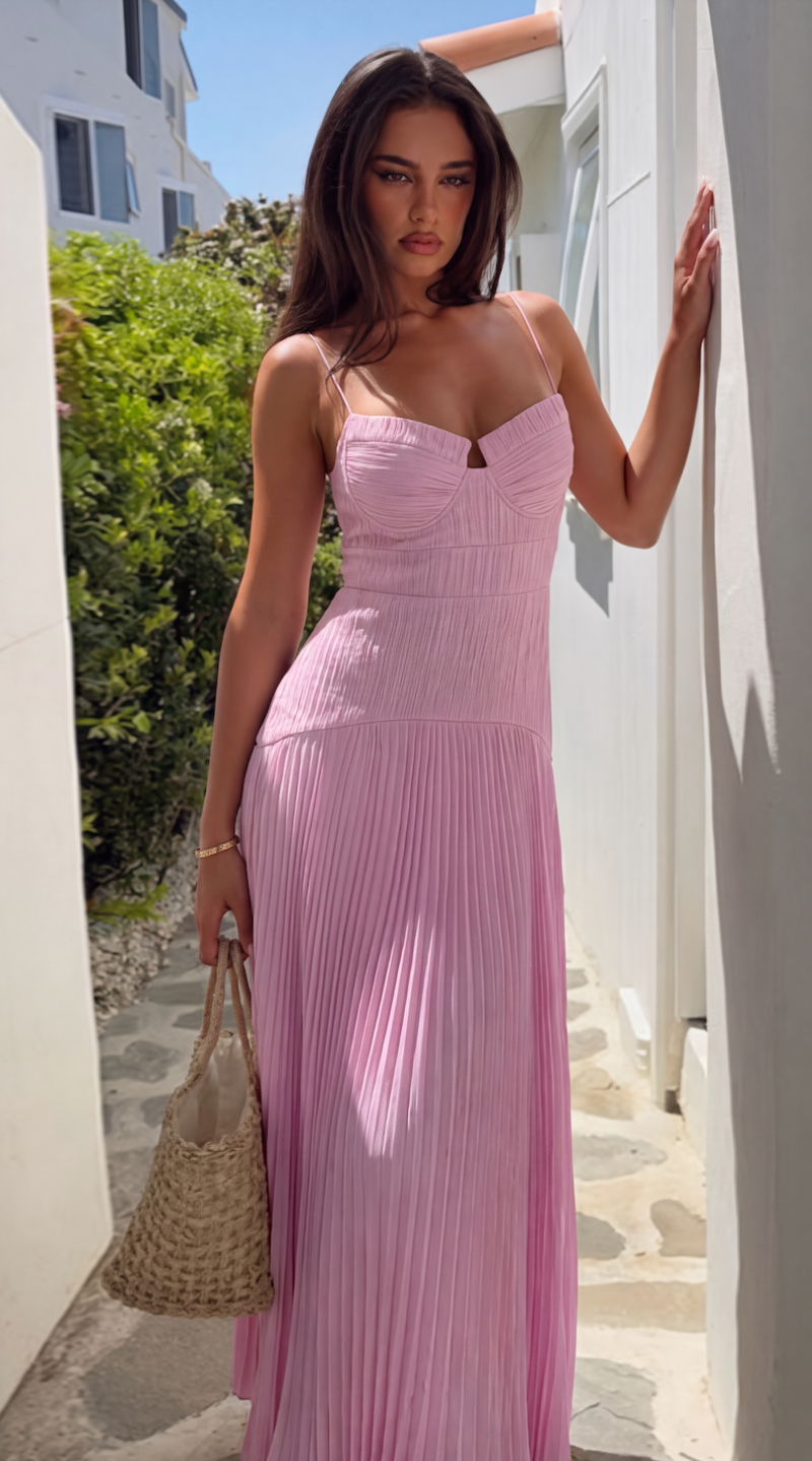 Sophia crinkle chiffon vestido maxi