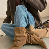 Amanda Faux Suede Ruched Ankle Boot