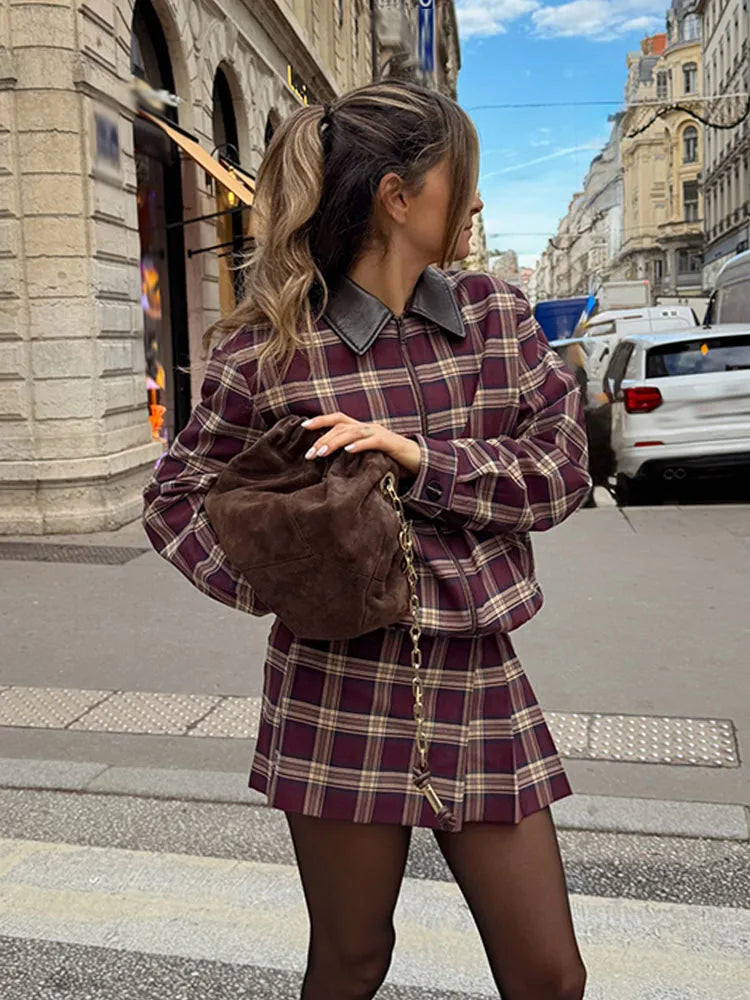Jessica Check Bomber Jacket & Skort Set