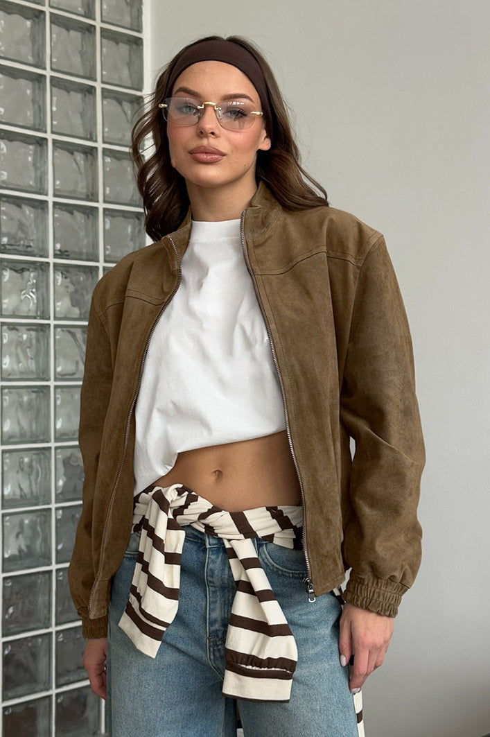 Alavsha Vintage khaki casaco em camurça