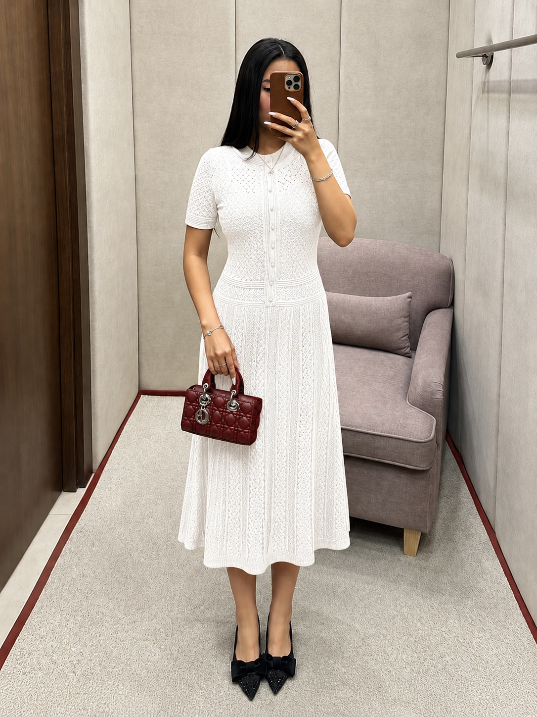 Celeste Half Button Knitted Midi Dress
