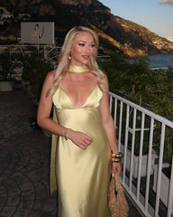 Vestido Maxi em Cetim Bianca com Lenço