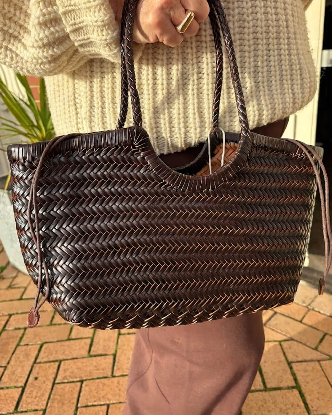 SOERA Bianca Handwoven Vegan Leather Tote Bag in Coffee