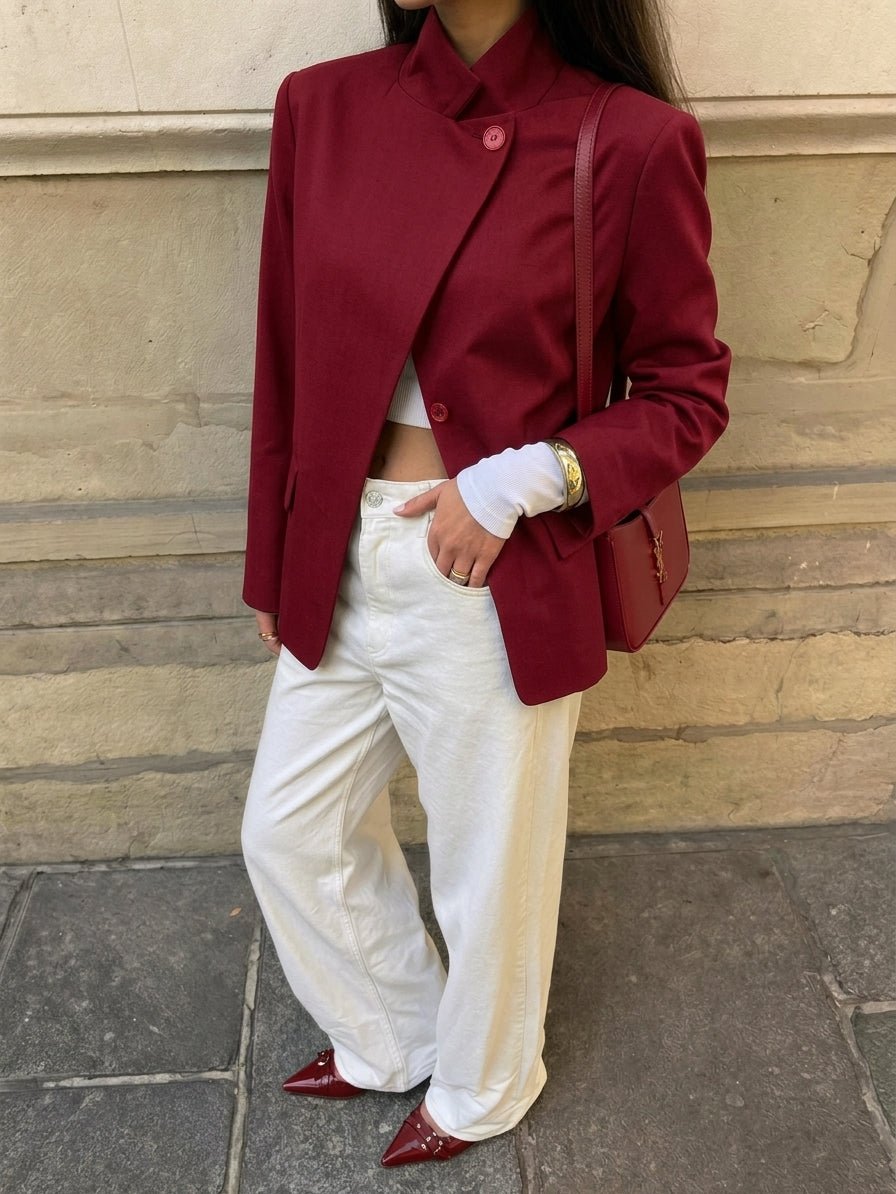 SOERA Esther Vintage Asymmetric High Neck Blazer - Blazers - SOERA-697731-RED-S-09379 Red S