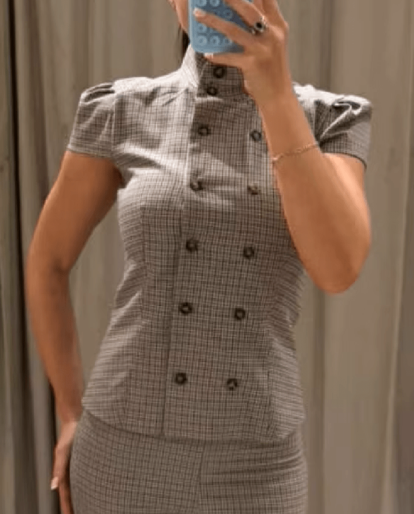 SOERA Claudia High Neck Fitted Plaid Blouse - Blouse - SOERA-213955-1-S-57987 Gray S