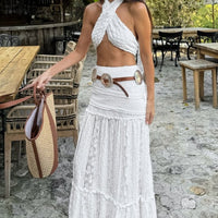 Saia Brianna Comprida em Camadas de Renda