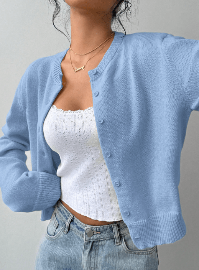 SOERA Emilia Button Front Knit Cardigan - Cardigan - SOERA-471939-BLU-S-79011 Blue S