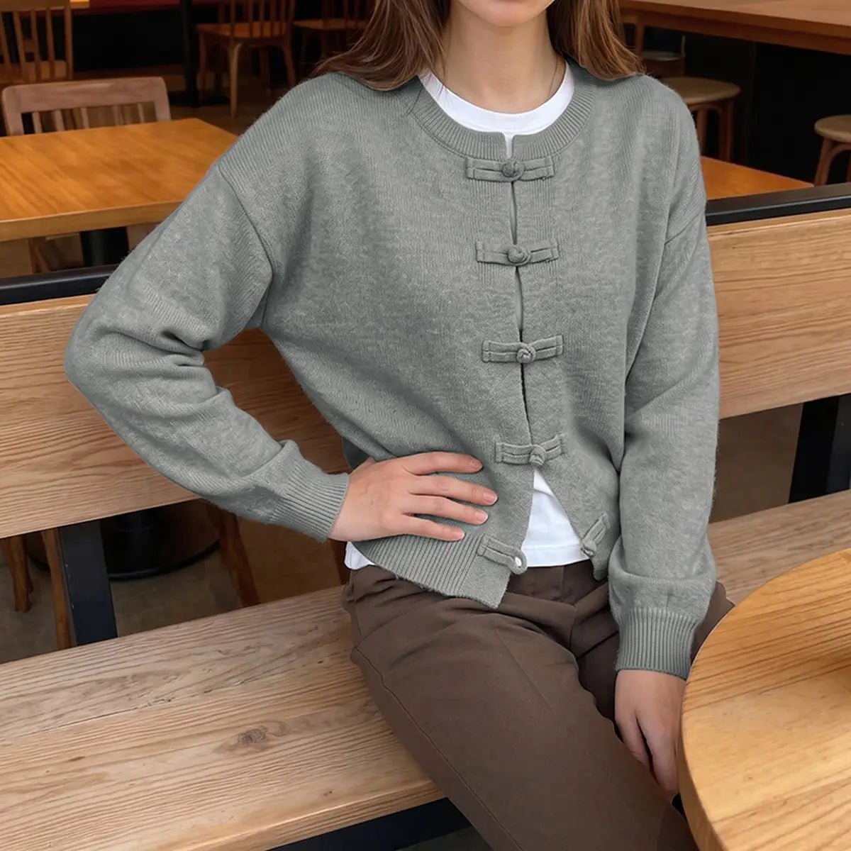 SOERA Lucy Frog Knots Knitted Cardigan - Cardigans - SOERA-745091-01G-S-72803 Grey S